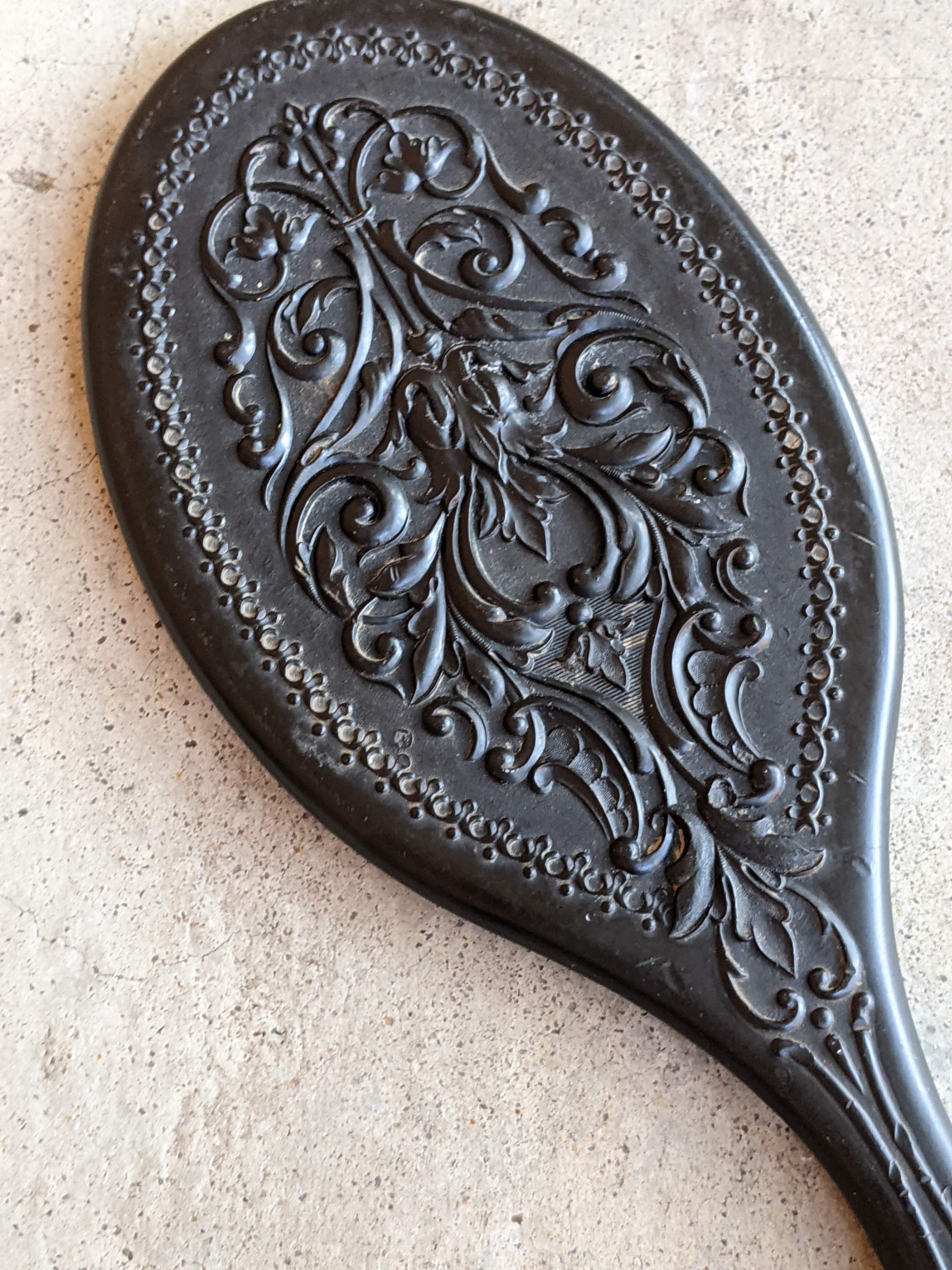 19th c. "Florence" Shellac Hand Mirror | As Is Cracked Glass