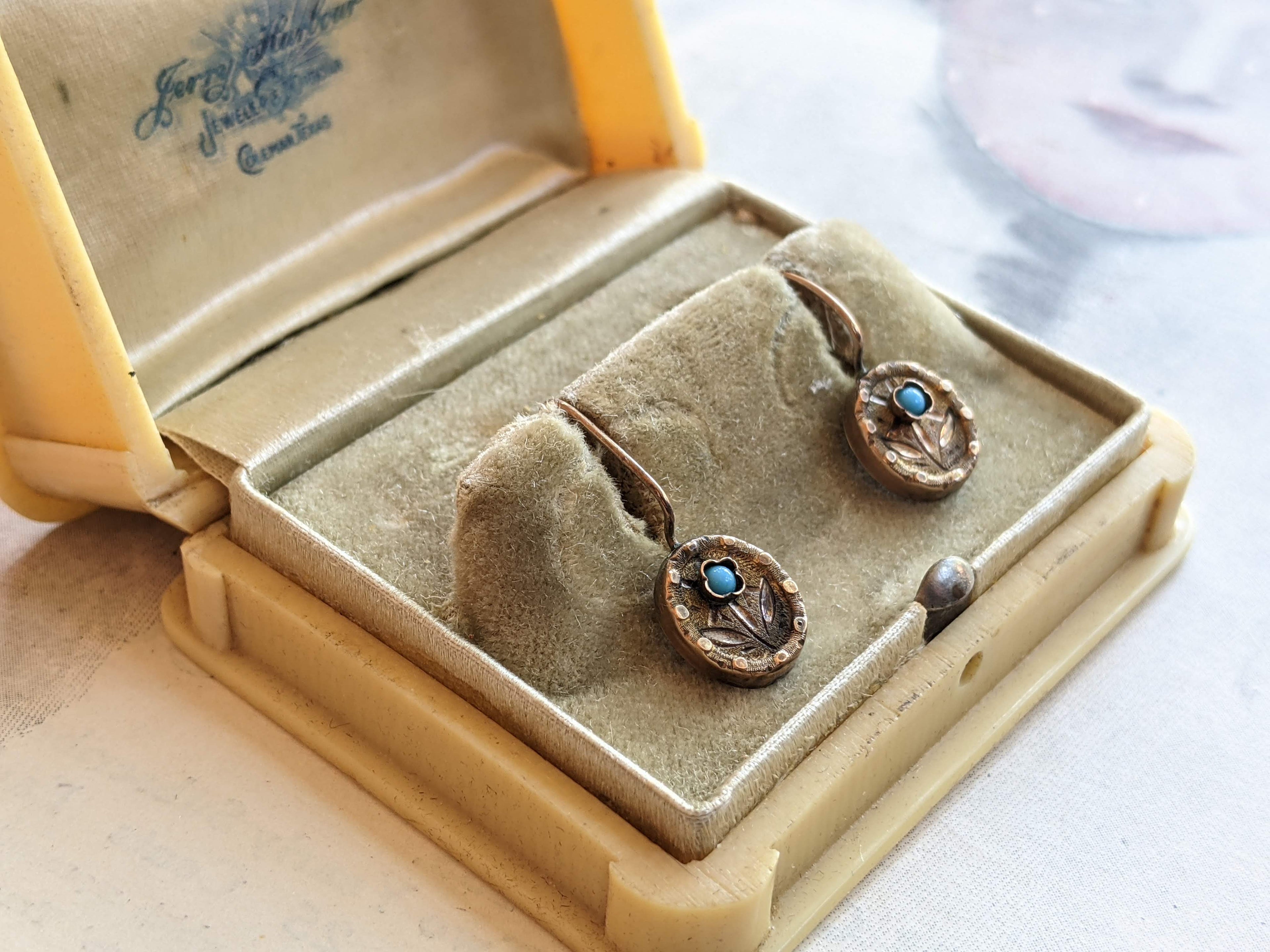 c. 1890s 9k Gold Forget Me Not Earrings