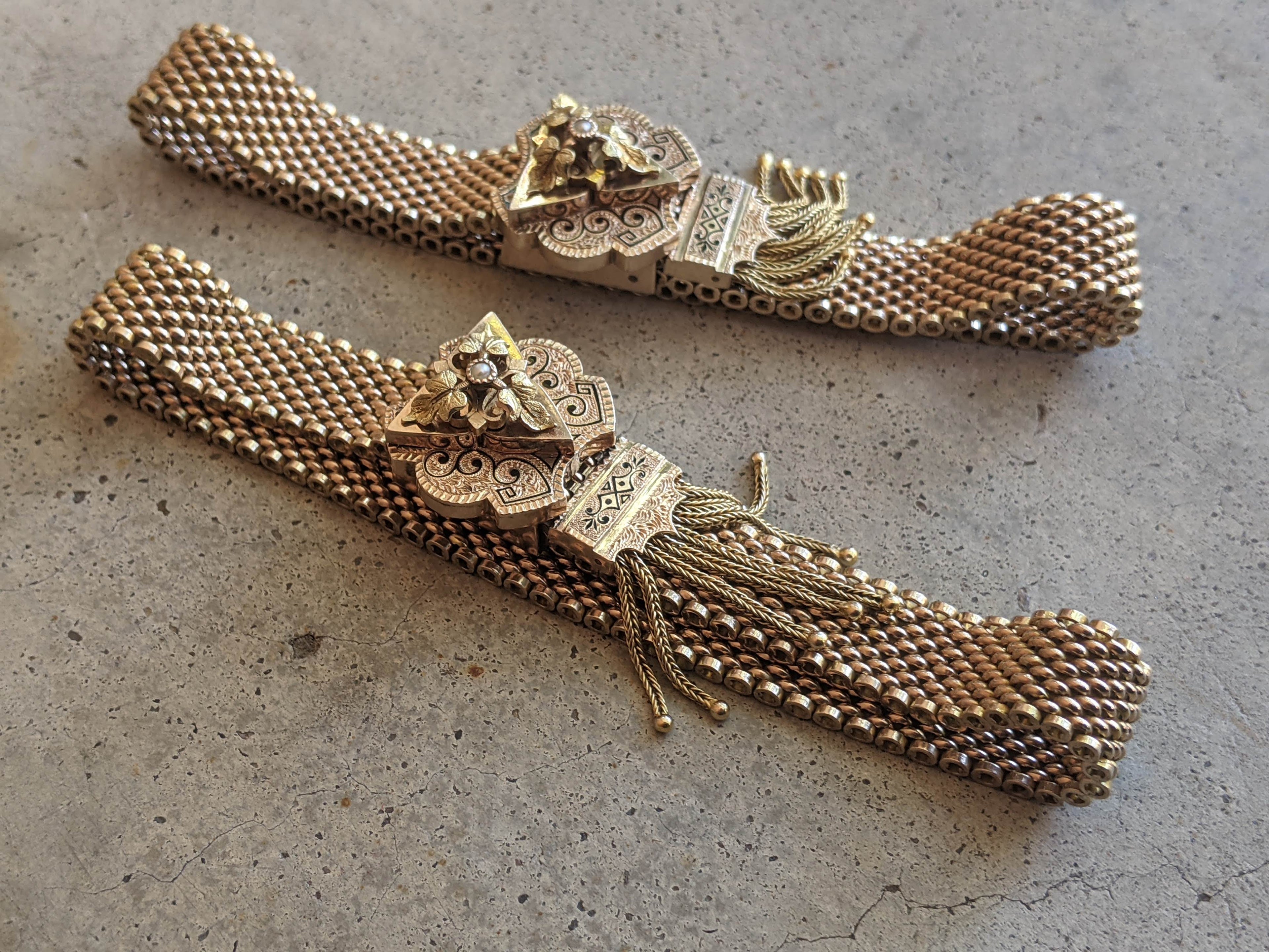 c. 1870s-1880s 14k Gold Mesh Bracelets Pair