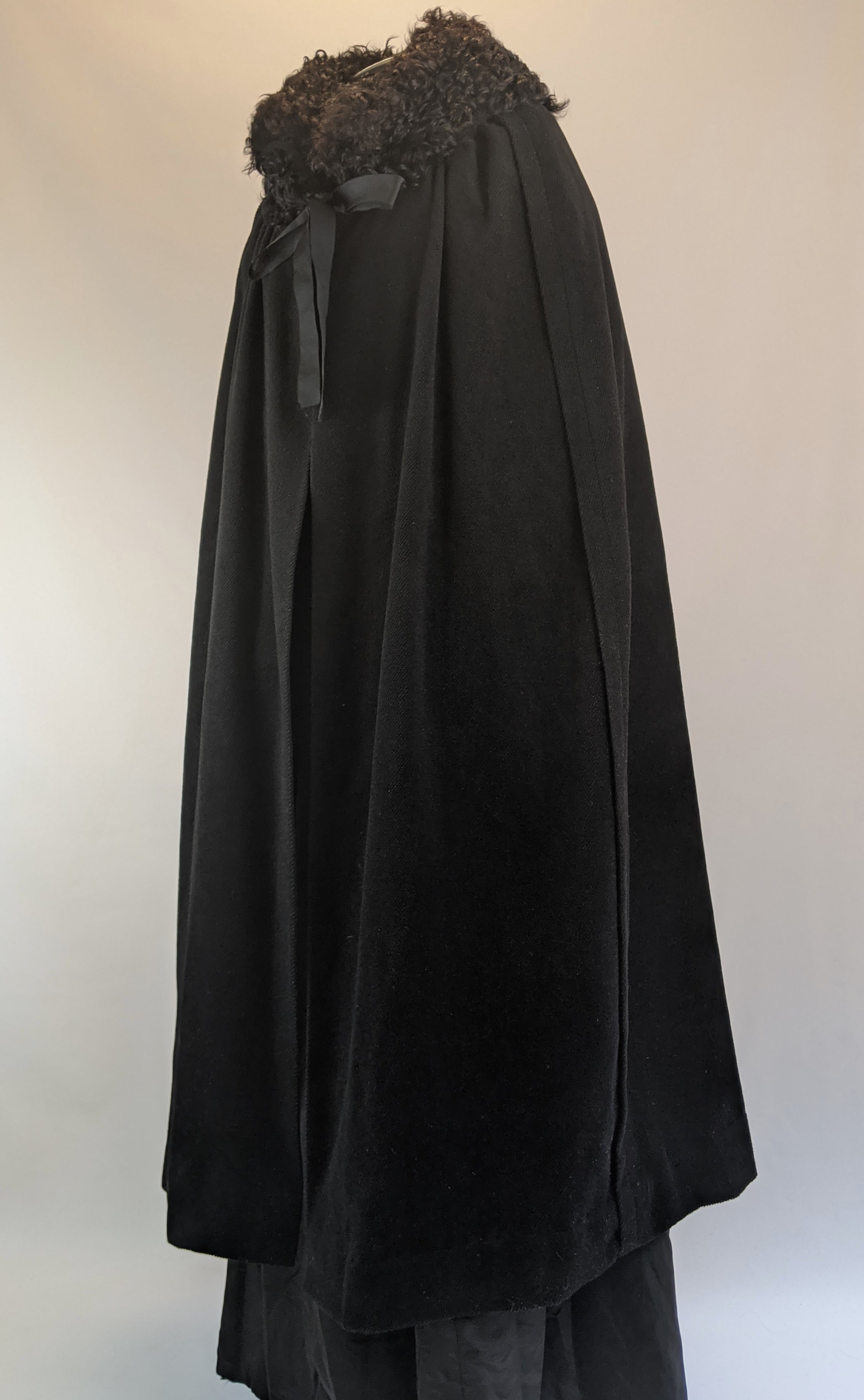 1920s Corduroy Cape with Curly Wool Collar