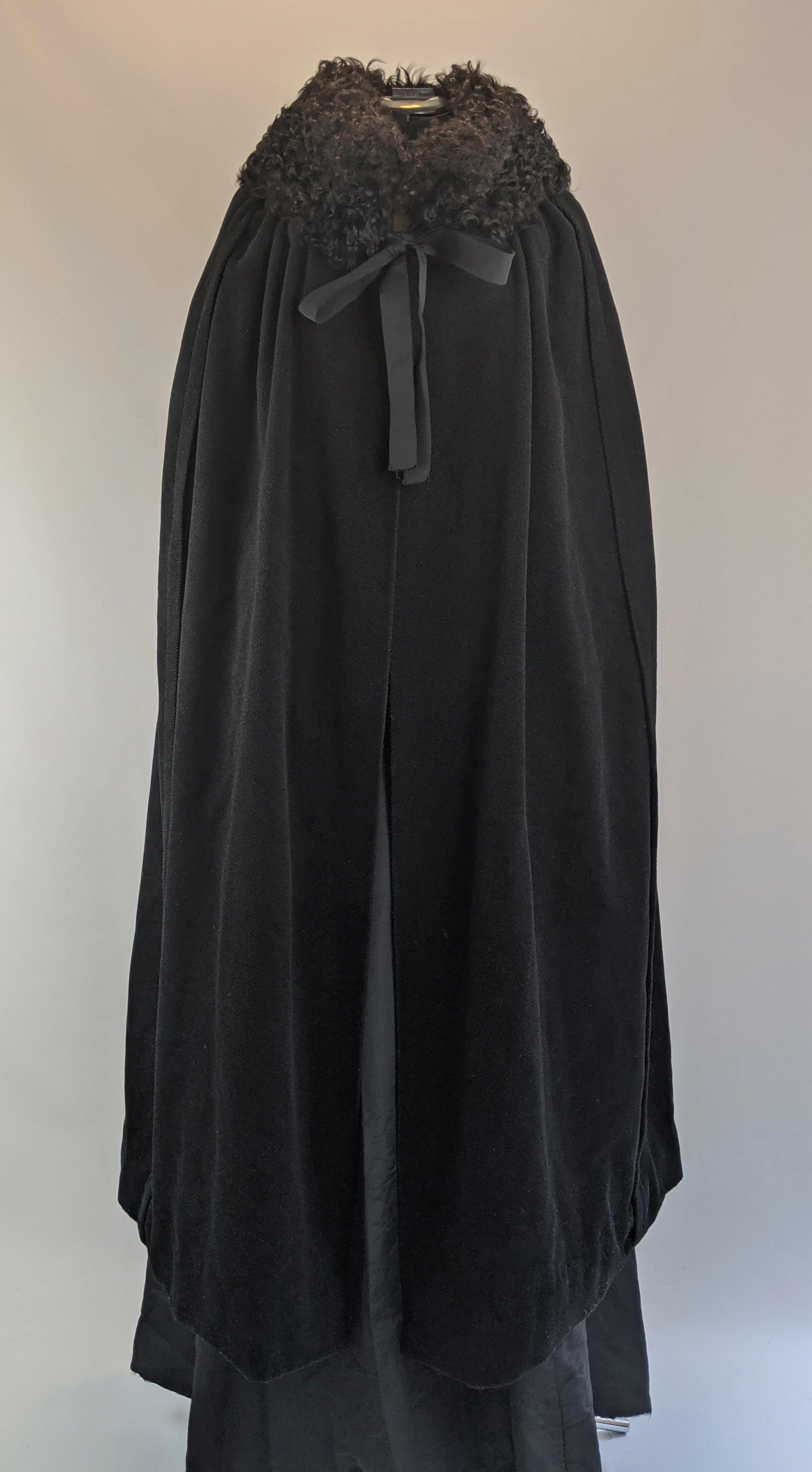 1920s Corduroy Cape with Curly Wool Collar