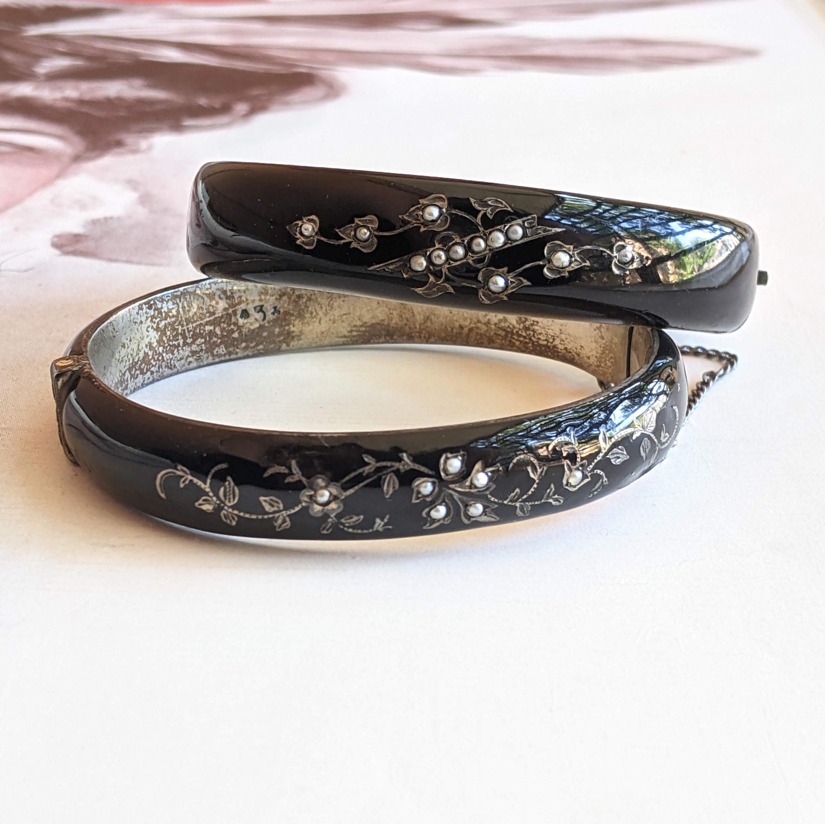 c. 1860s Pair of Silver Enamel Bracelets