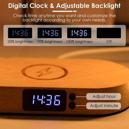 1 Set Bedside Table Lamp Touch Control Lamp With Clock Wireless Charging LED Desk Lamp Dimmable Nightstand Reading Lamp - Gadgets &amp; Gifts