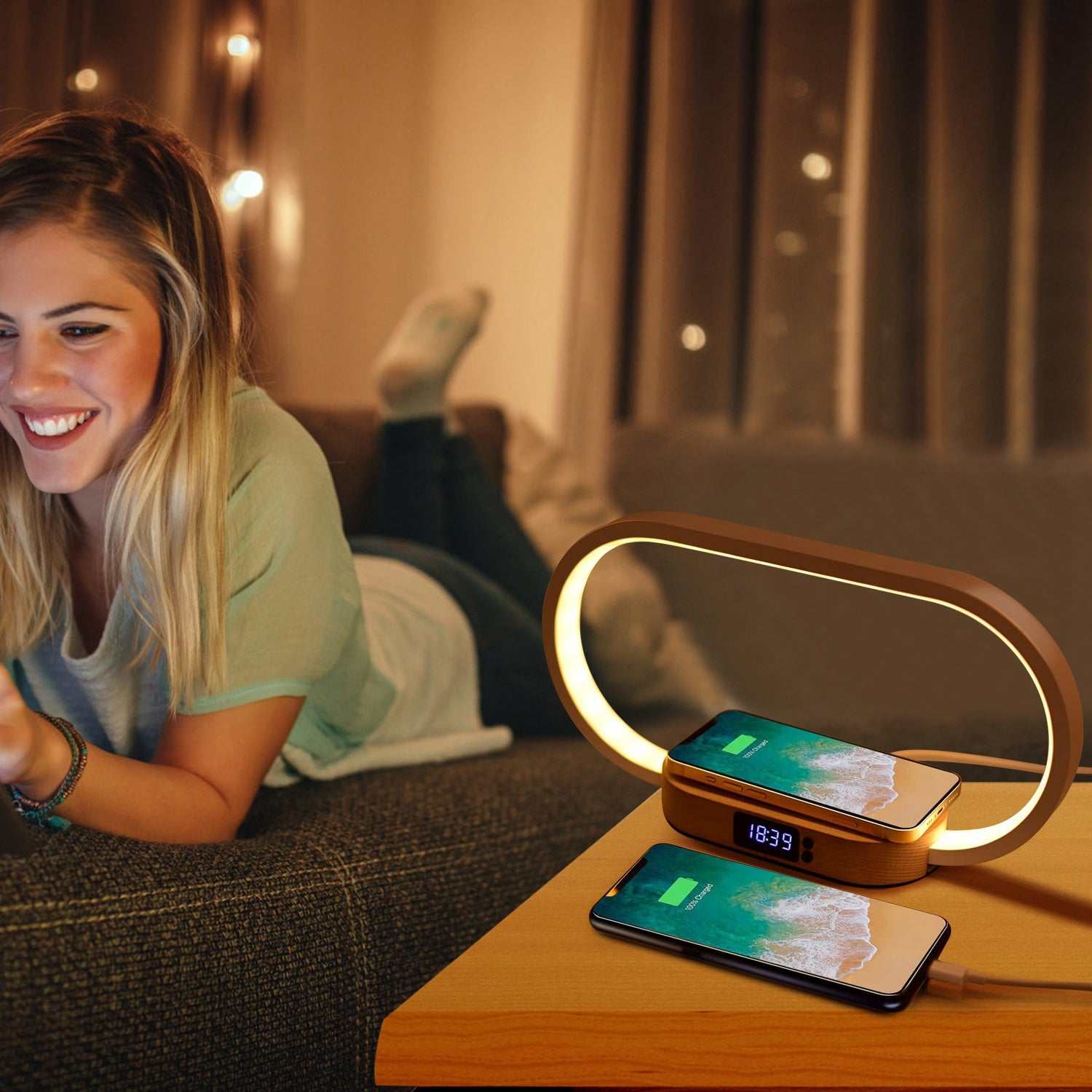1 Set Bedside Table Lamp Touch Control Lamp With Clock Wireless Charging LED Desk Lamp Dimmable Nightstand Reading Lamp - Gadgets &amp; Gifts