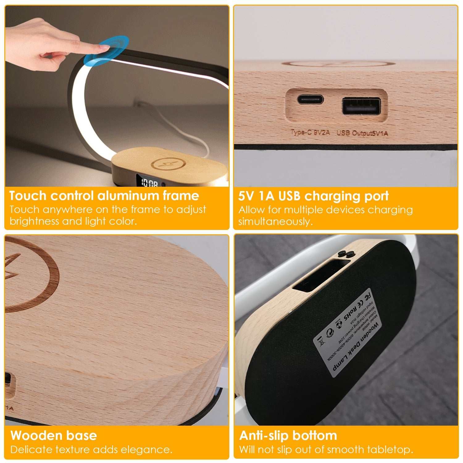 1 Set Bedside Table Lamp Touch Control Lamp With Clock Wireless Charging LED Desk Lamp Dimmable Nightstand Reading Lamp - Gadgets &amp; Gifts