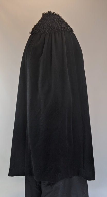 1920s Corduroy Cape with Curly Wool Collar