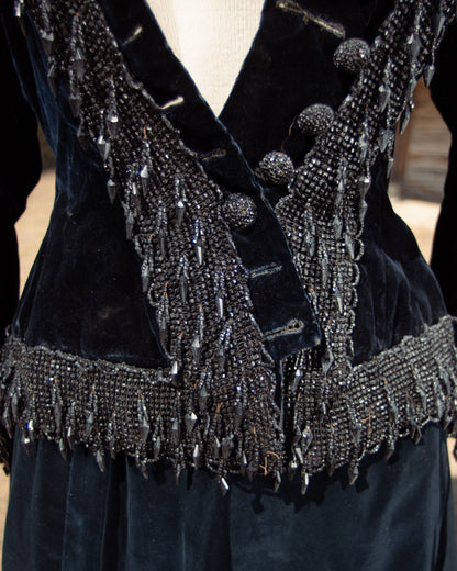 c. 1880s Beaded Black Velvet Bodice