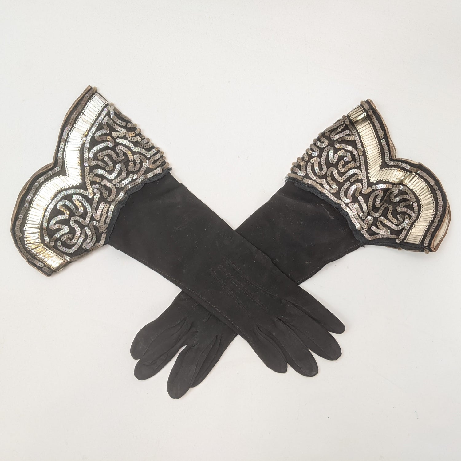 1920s-30s Black Sequined Gloves | XS