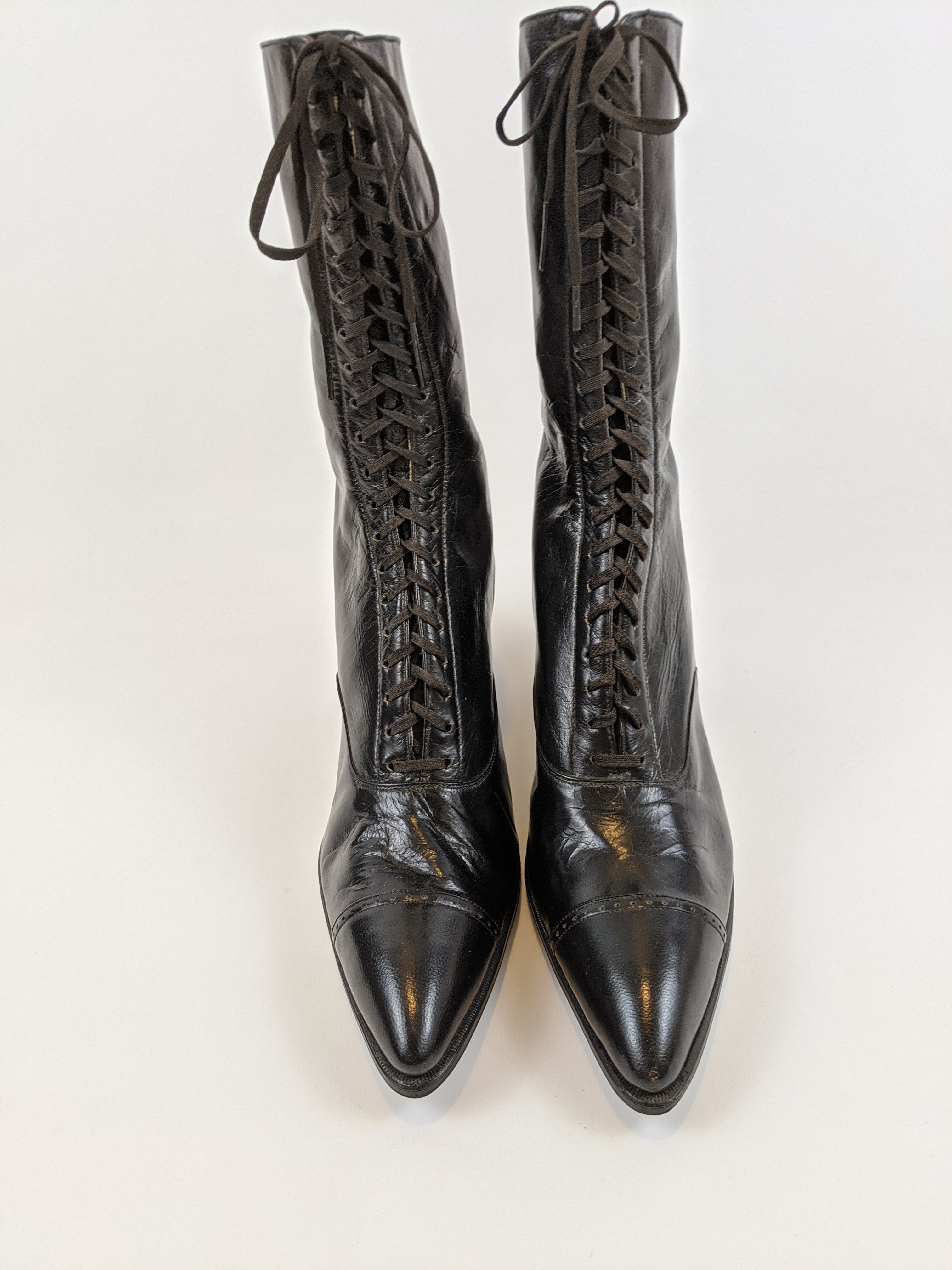1920s Black Lace Up Louis Heel Boots | Approx Sz 6.5-7