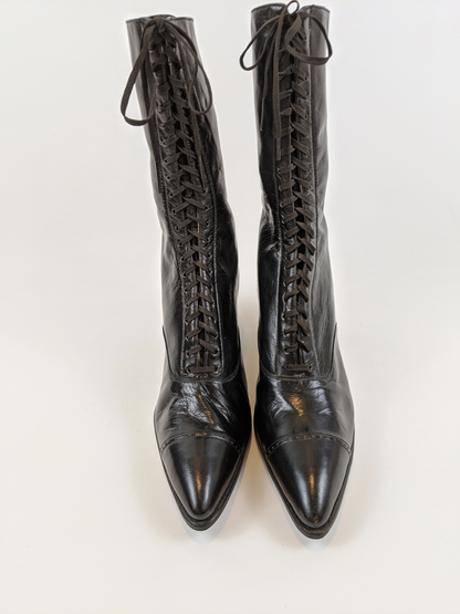 1920s Black Lace Up Louis Heel Boots | Approx Sz 6.5-7