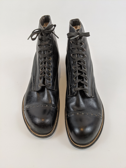 RESERVED | 1910s Black Lace Up Boots | Approx Sz 7.5-8