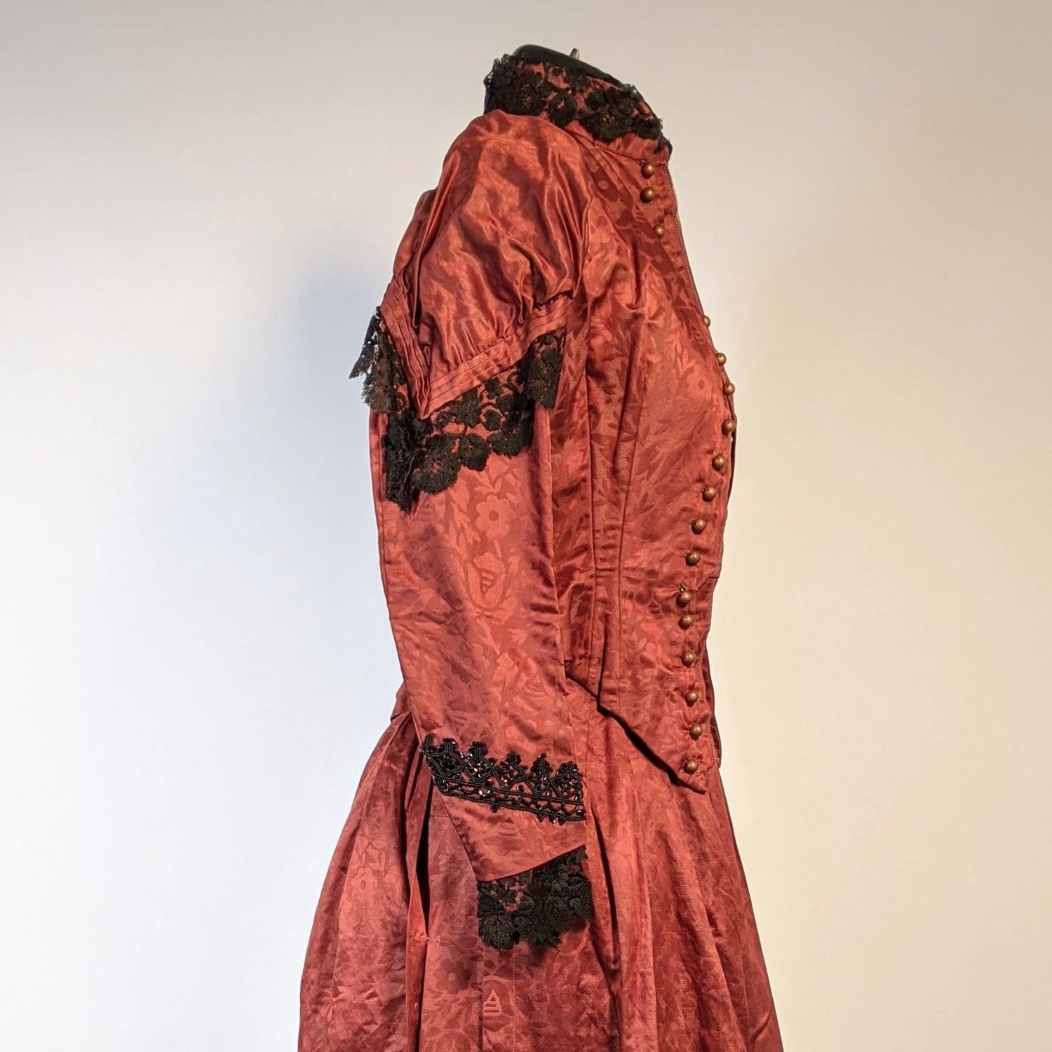 1880s Orange and Black Silk Gown