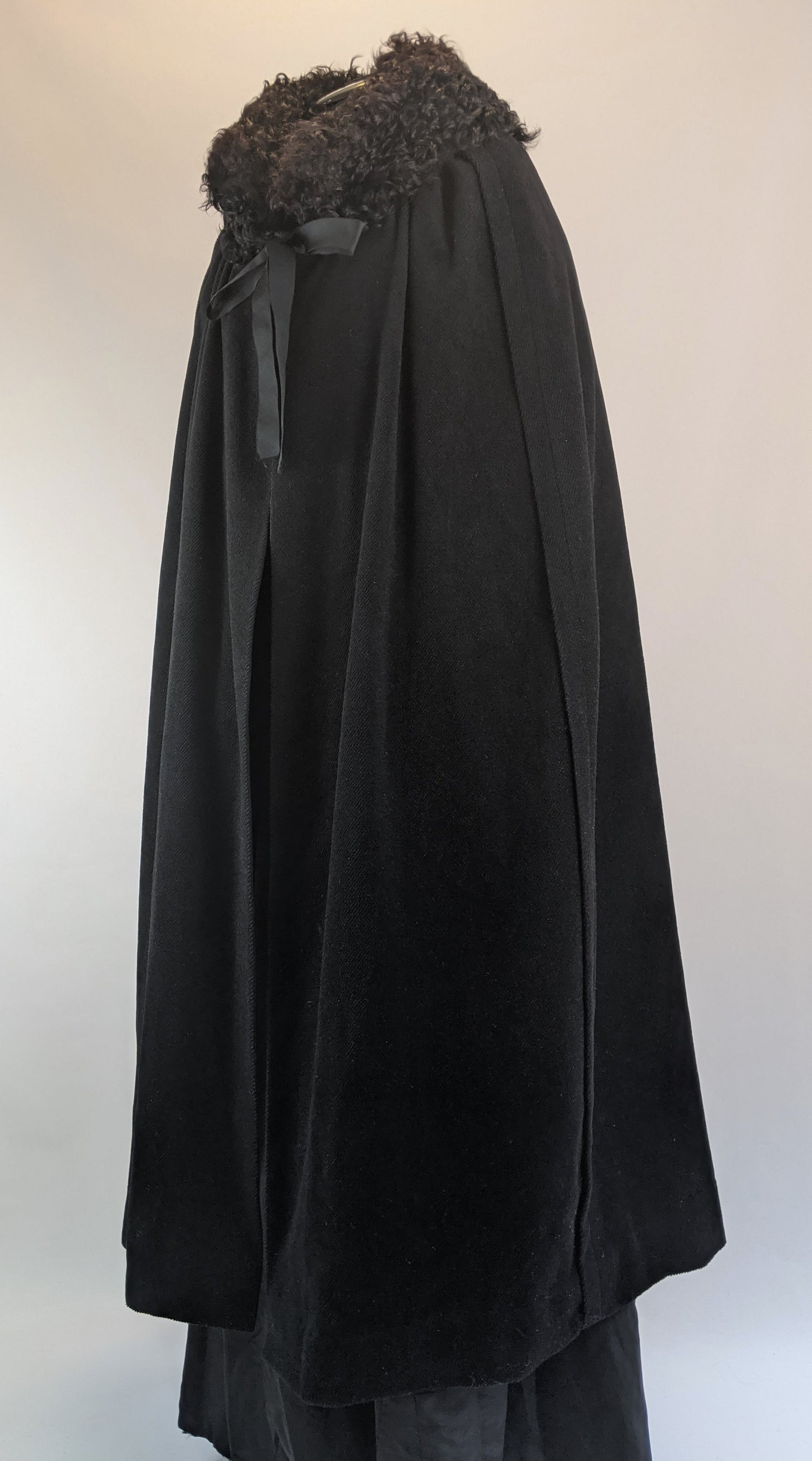 1920s Corduroy Cape with Curly Wool Collar