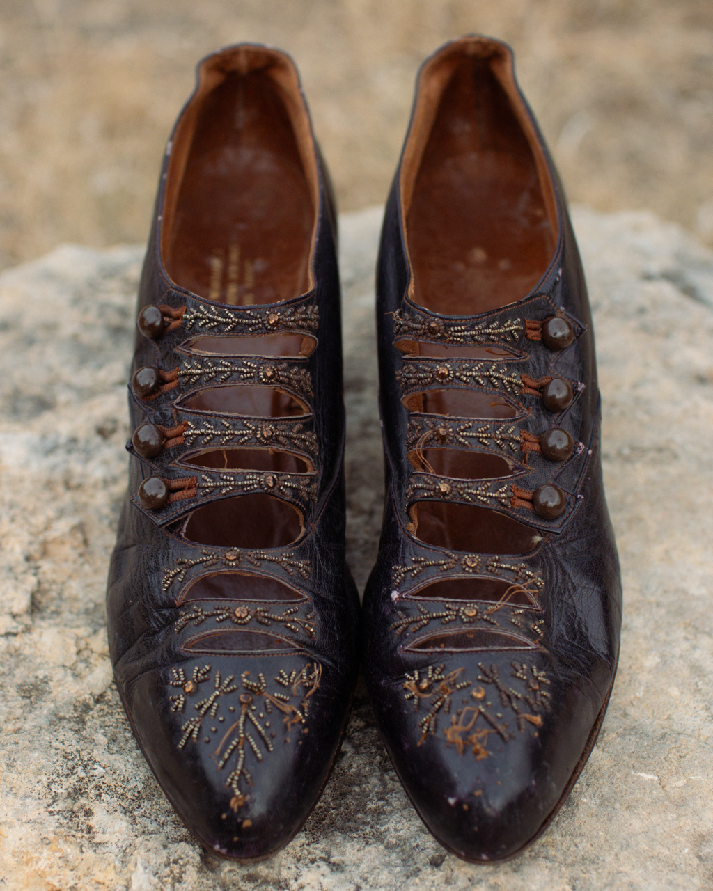 c. 1900s Beaded Leather Pumps