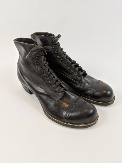 RESERVED | 1910s Black Lace Up Boots | Approx Sz 7.5-8