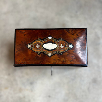 19th c. Walnut Burl Music Box + Perfume Case