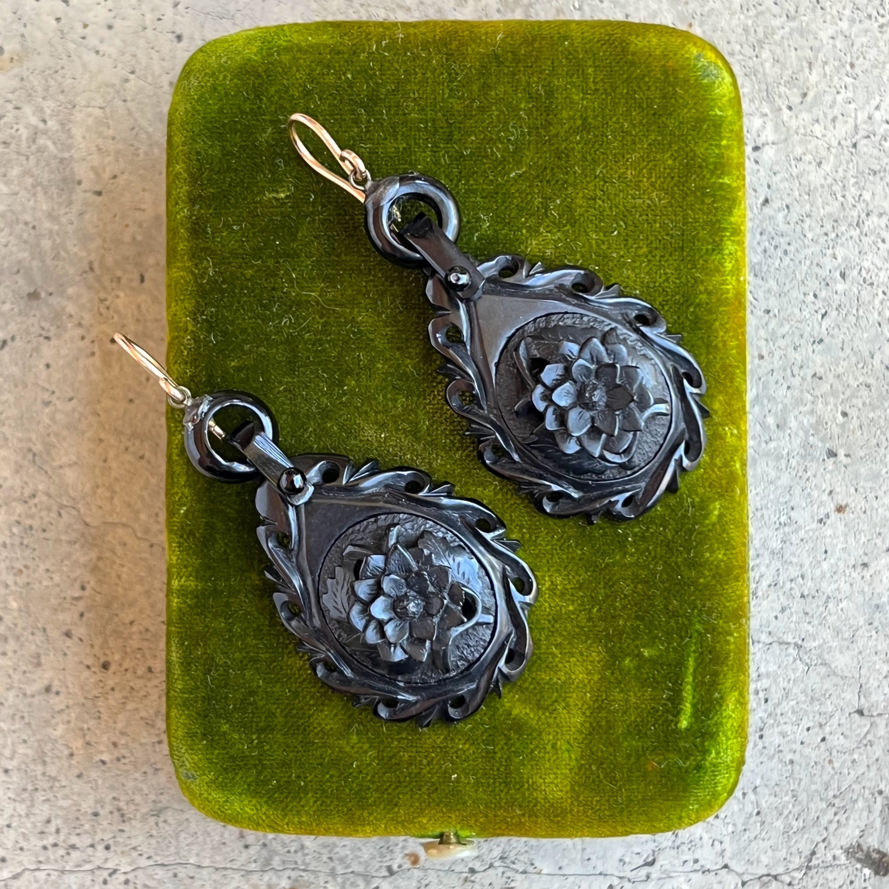 RESERVED | 19th c. Carved Jet Earrings