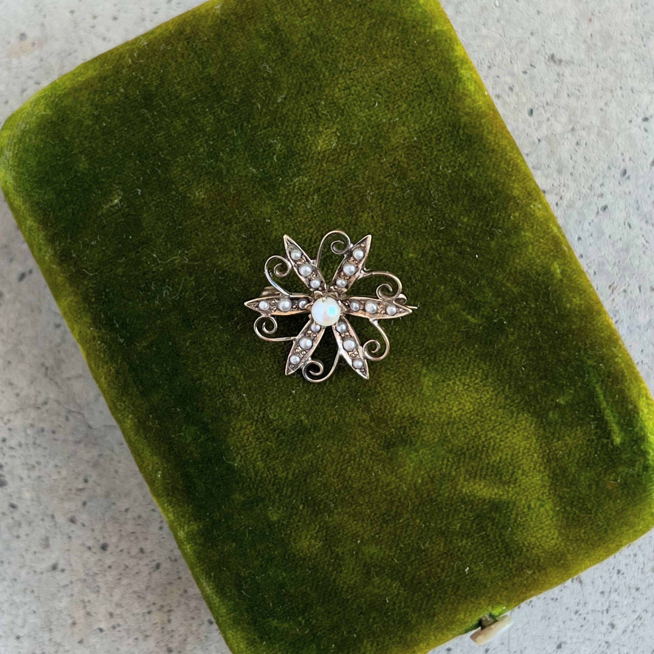 c. 1910s 10k Gold Seed Pearl Brooch