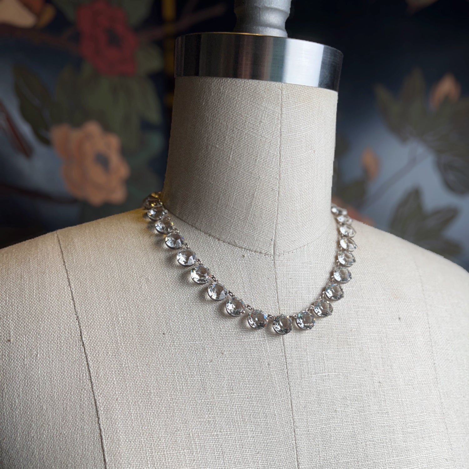 Art Deco Sterling Silver Paste Riviere Necklace