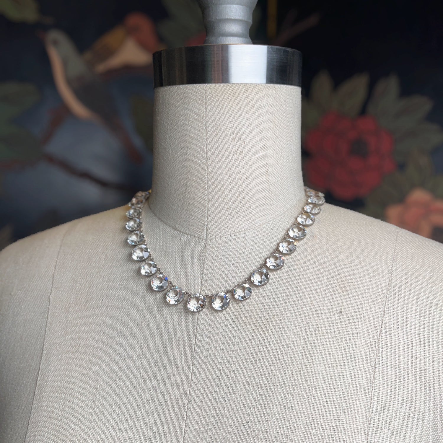 Art Deco Sterling Silver Paste Riviere Necklace