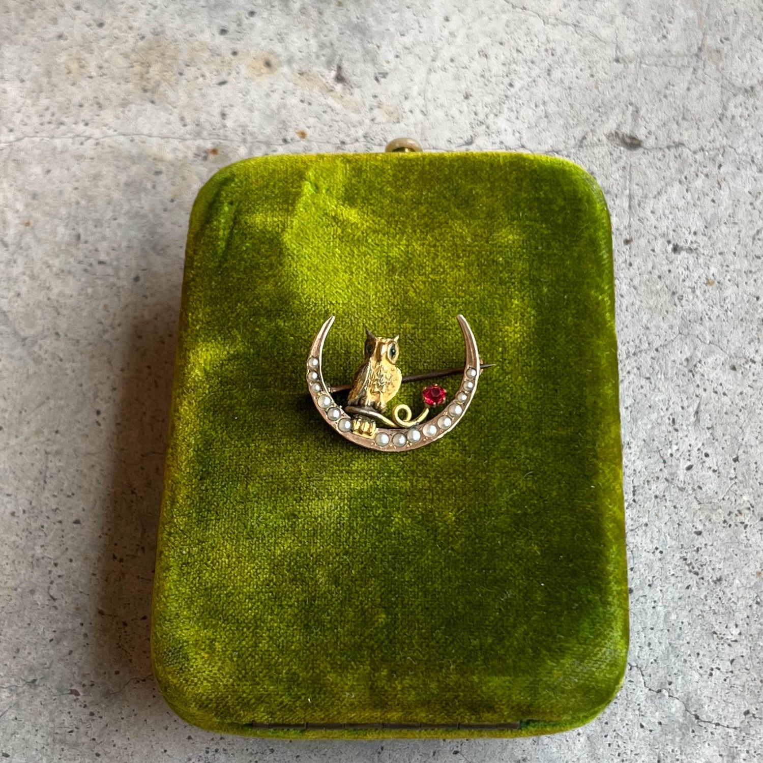 c. 1890s Crescent Moon Owl Brooch