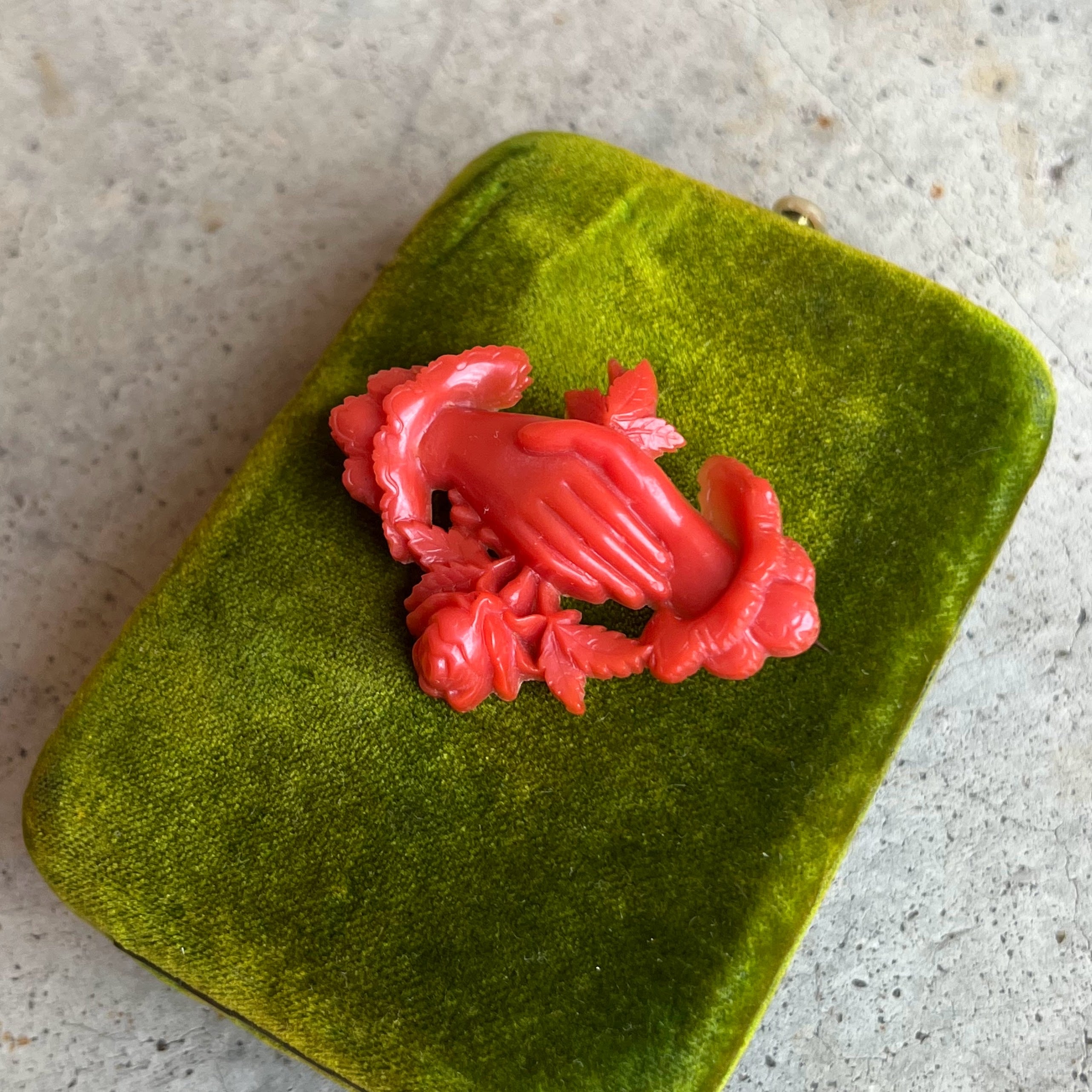 c. 1880s-1890s "Coral" Celluloid Fede Brooch