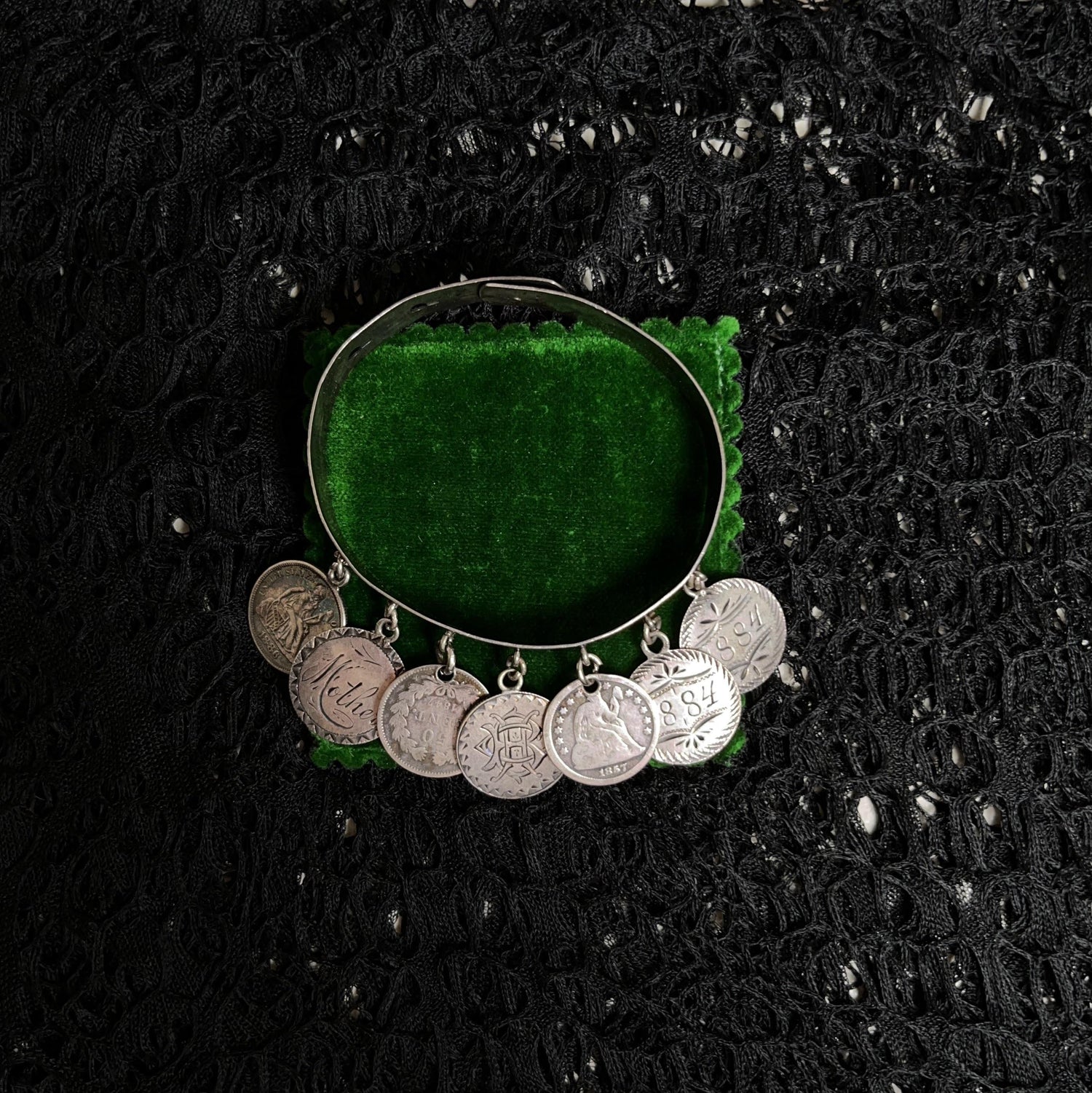 Victorian Silver Love Token Bracelet | Antique 1880s Jewelry
