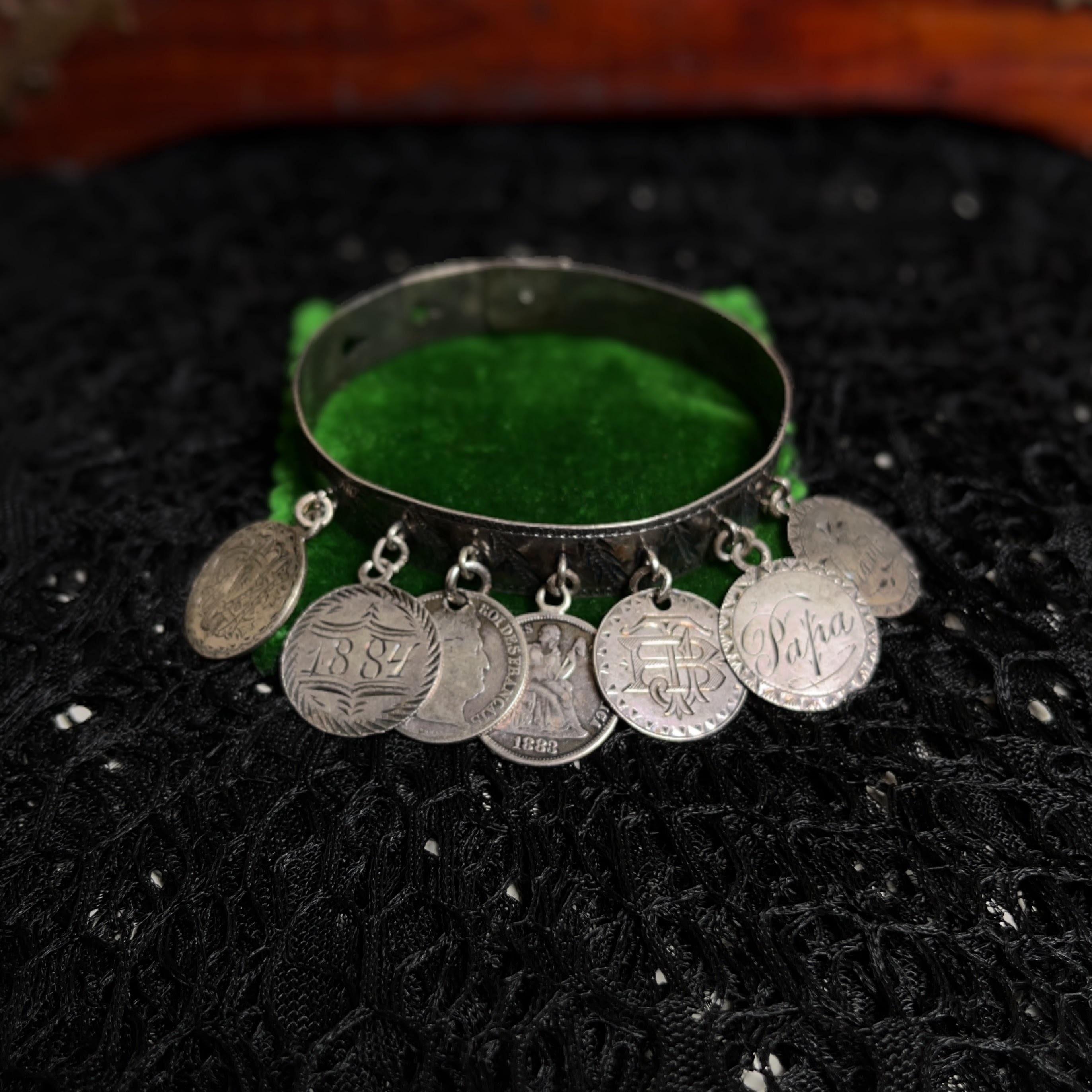 Victorian Silver Love Token Bracelet | Antique 1880s Jewelry