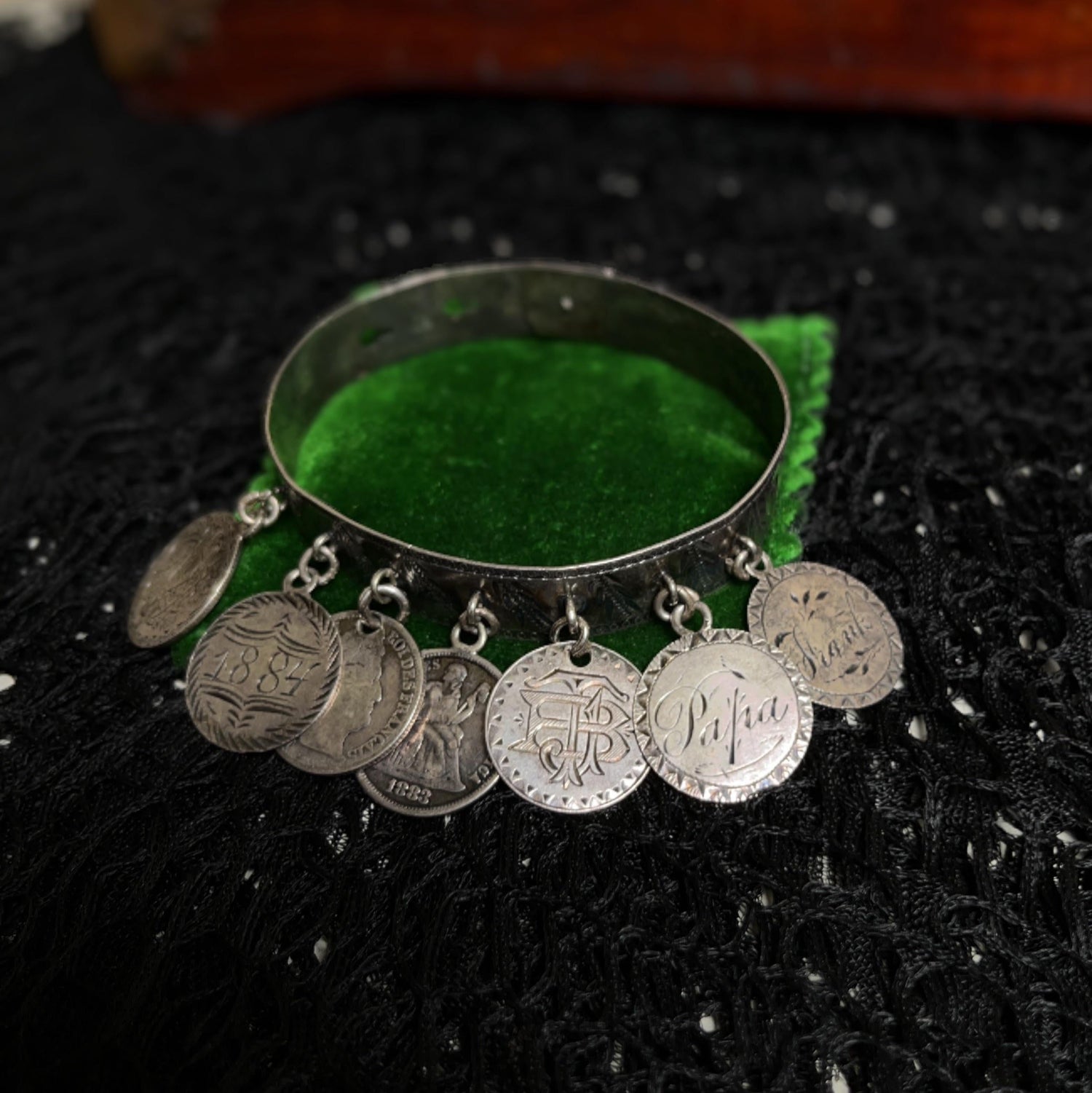 Victorian Silver Love Token Bracelet | Antique 1880s Jewelry