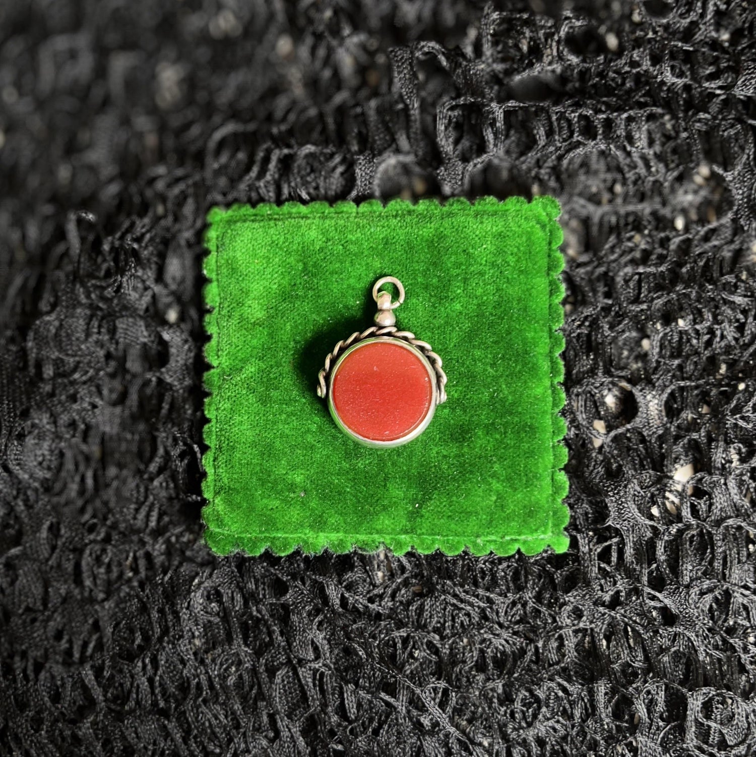1920s Sterling Silver Bloodstone Fob Pendant | Antique Jewelry