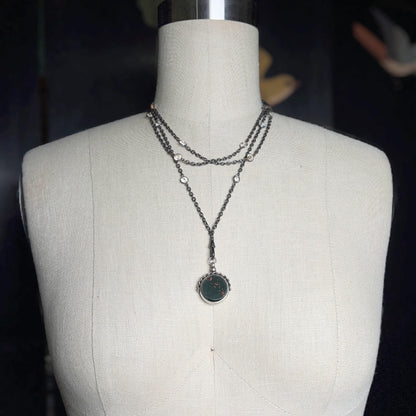 1920s Sterling Silver Bloodstone Fob Pendant | Antique Jewelry