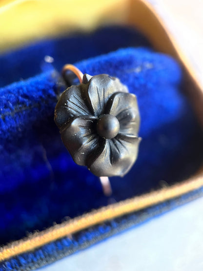 c. 1890s-1900s French Jet Pansy Earrings