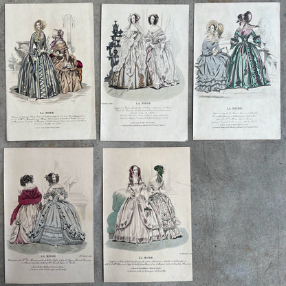 Lot of 11 1830s-1840s La Mode Fashion Plates