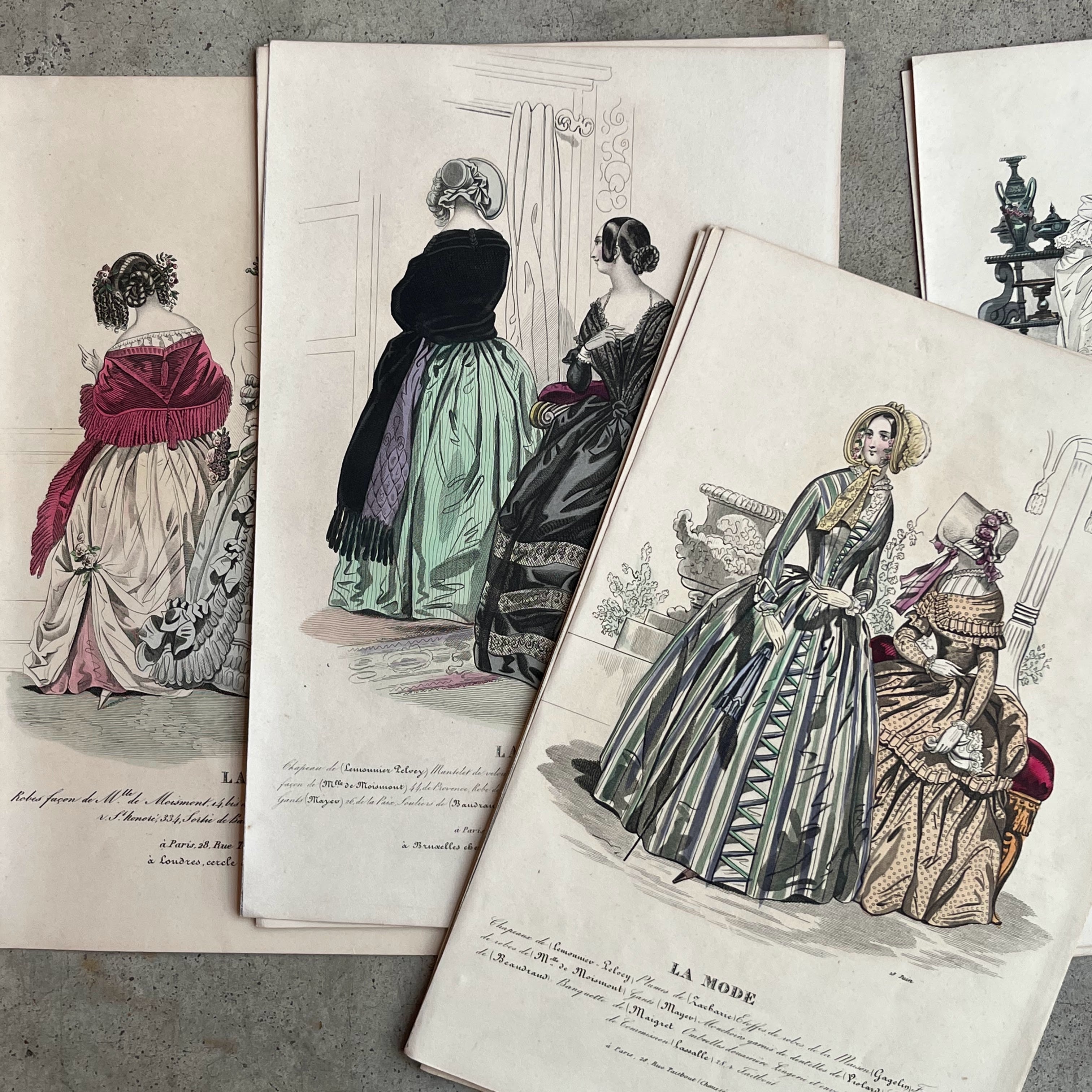 Lot of 11 1830s-1840s La Mode Fashion Plates