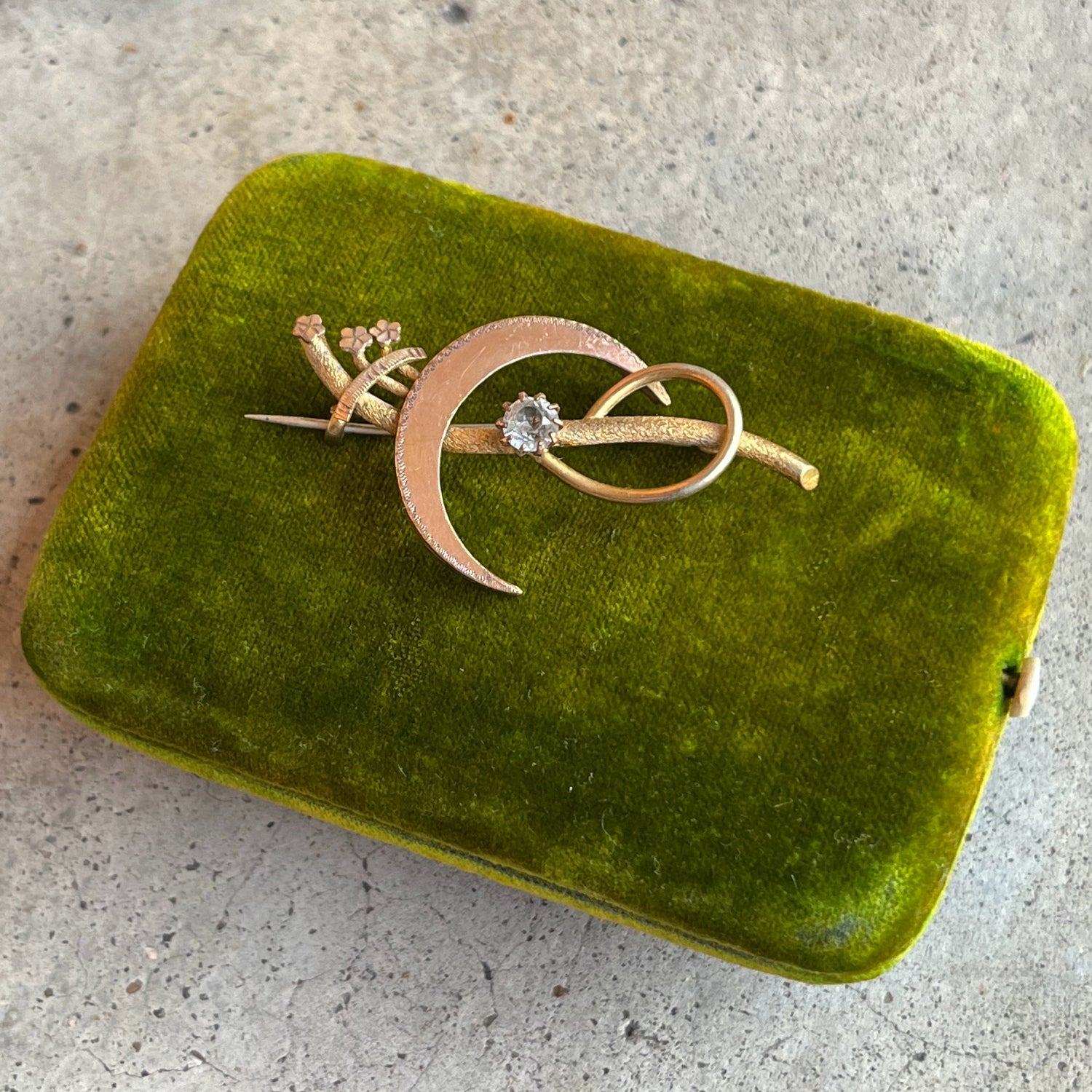 c. 1910s-1920s Golf Filled Crescent Moon Brooch