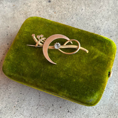 c. 1910s-1920s Golf Filled Crescent Moon Brooch