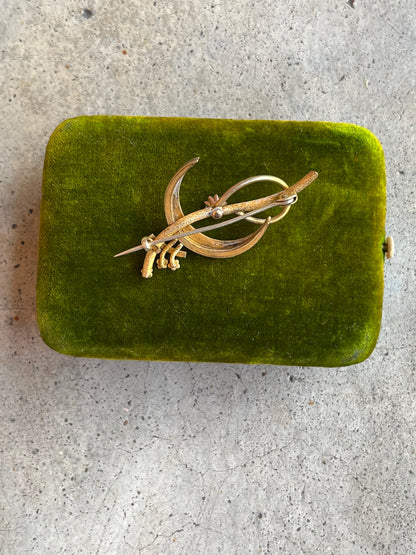 c. 1910s-1920s Golf Filled Crescent Moon Brooch