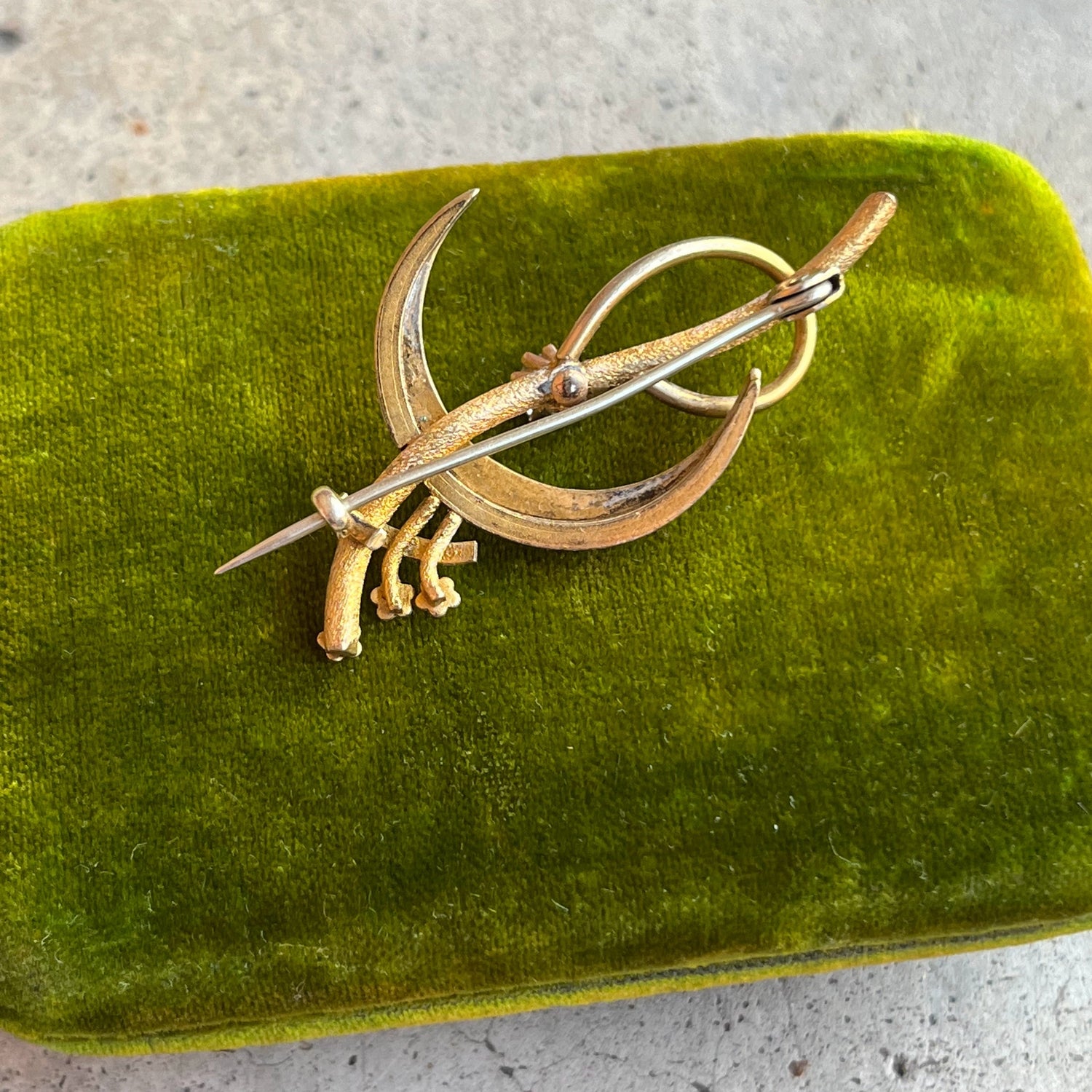 c. 1910s-1920s Golf Filled Crescent Moon Brooch