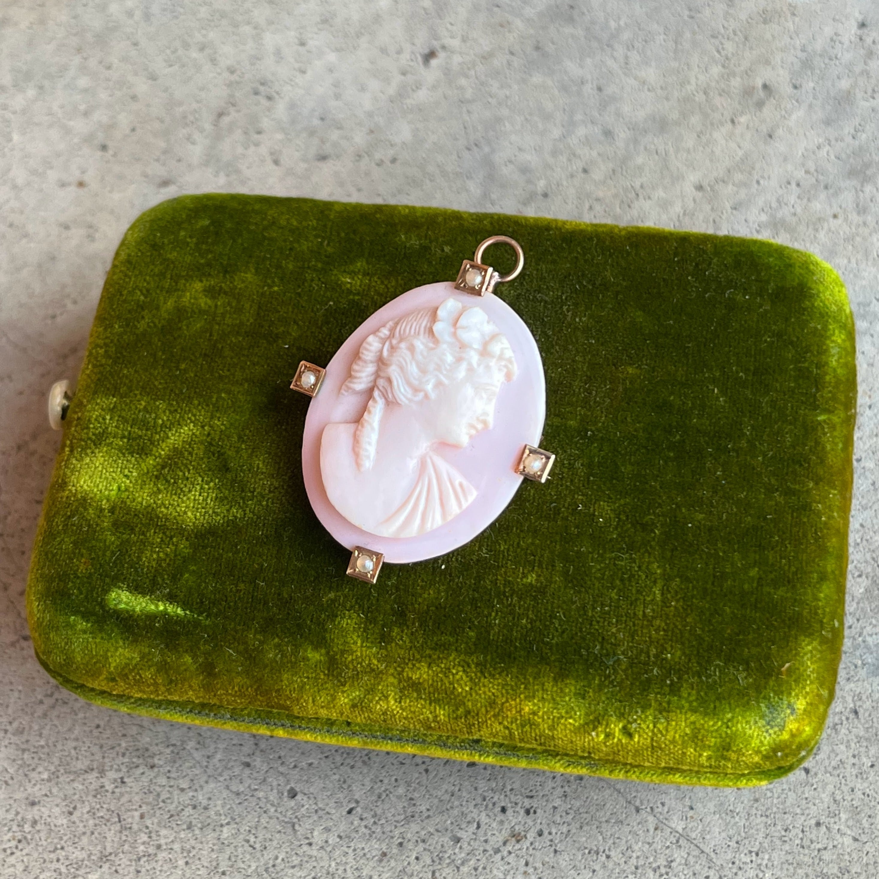 c. 1920s 10k Gold Angel Skin Coral Pendant + Brooch