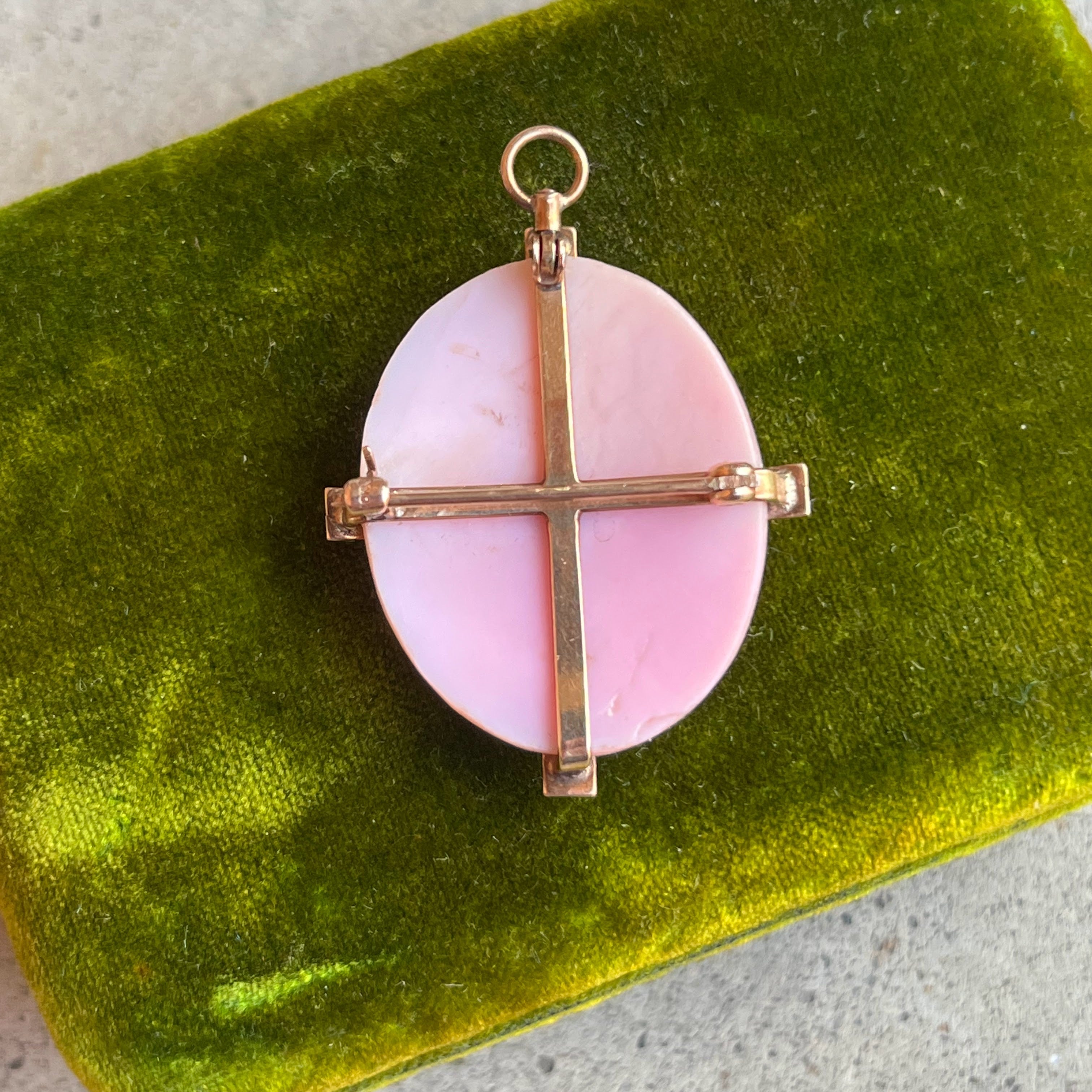 c. 1920s 10k Gold Angel Skin Coral Pendant + Brooch