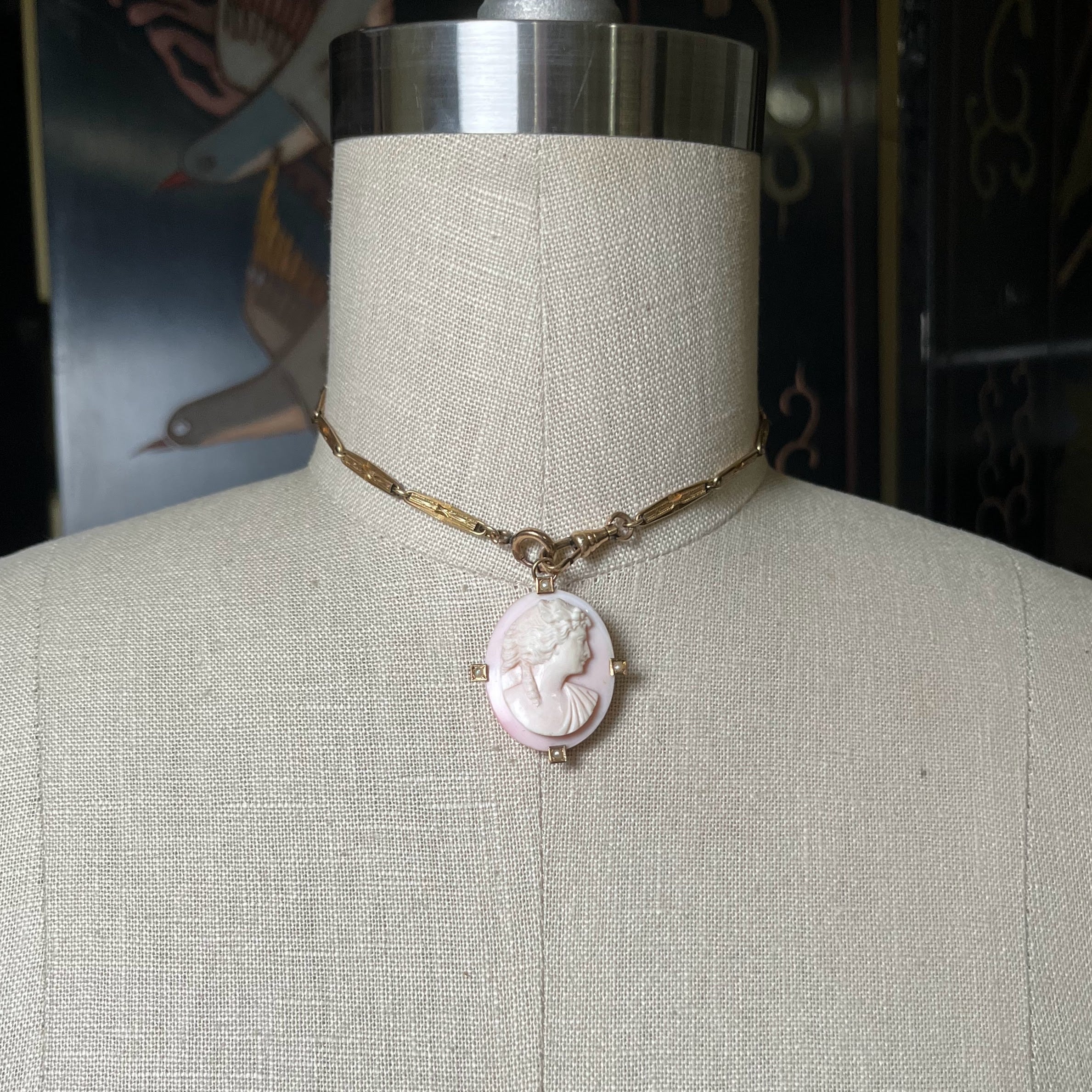 c. 1920s 10k Gold Angel Skin Coral Pendant + Brooch
