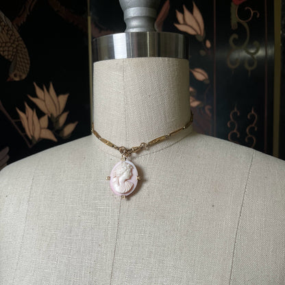 c. 1920s 10k Gold Angel Skin Coral Pendant + Brooch
