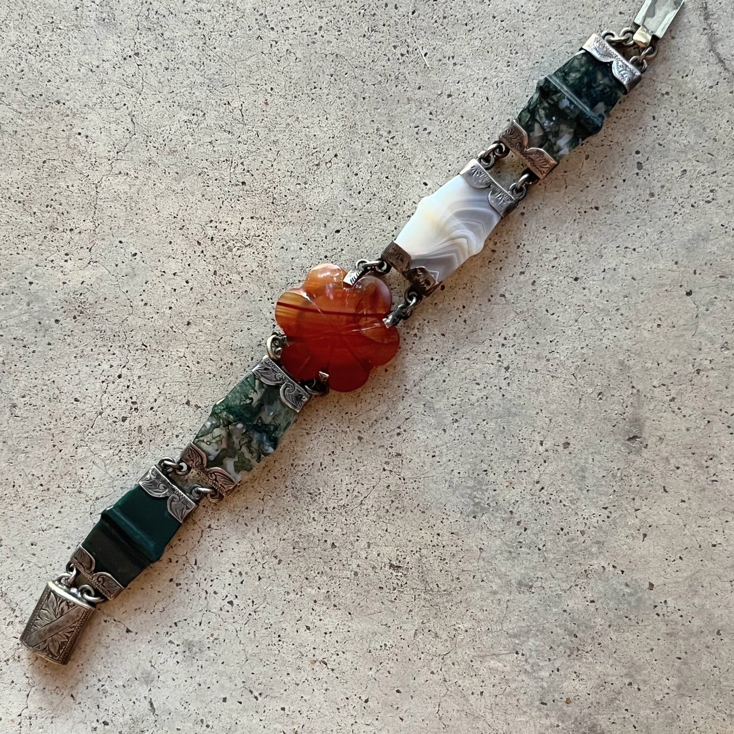 19th c. Silver Scottish Agate Bracelet
