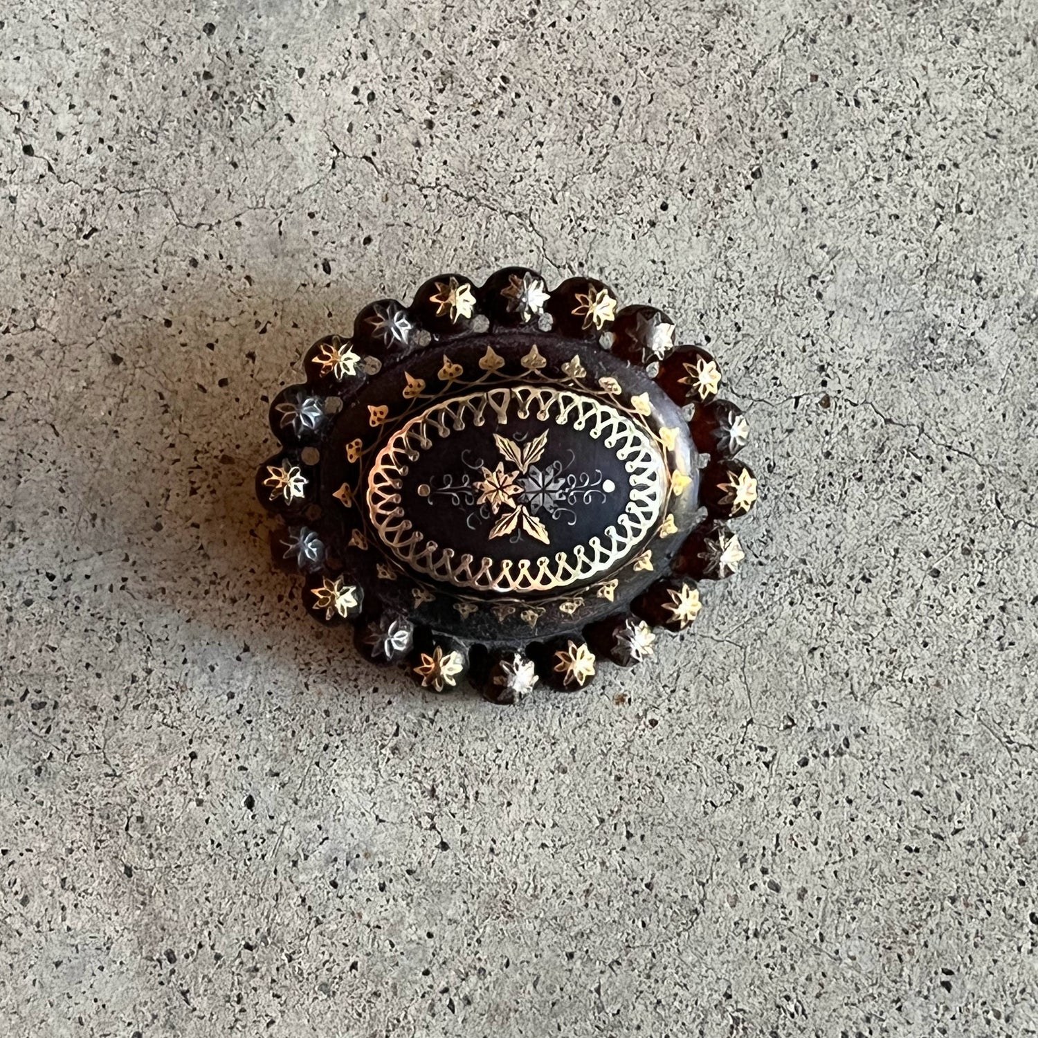 c. 1860s-1880s Pique Tortoise Shell Brooch