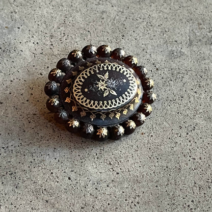 c. 1860s-1880s Pique Tortoise Shell Brooch