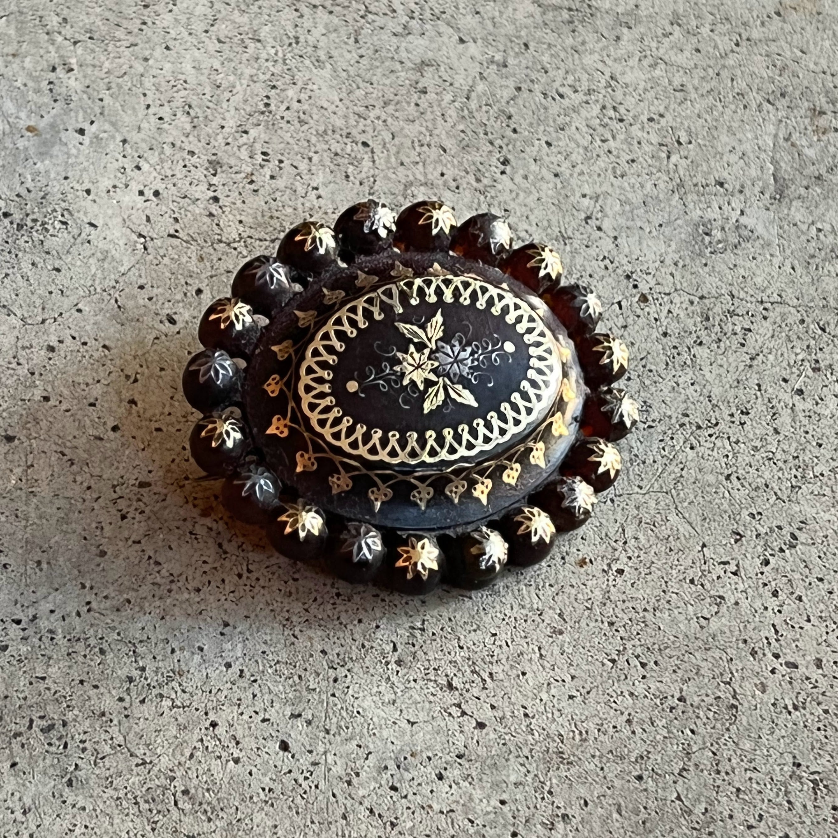 c. 1860s-1880s Pique Tortoise Shell Brooch