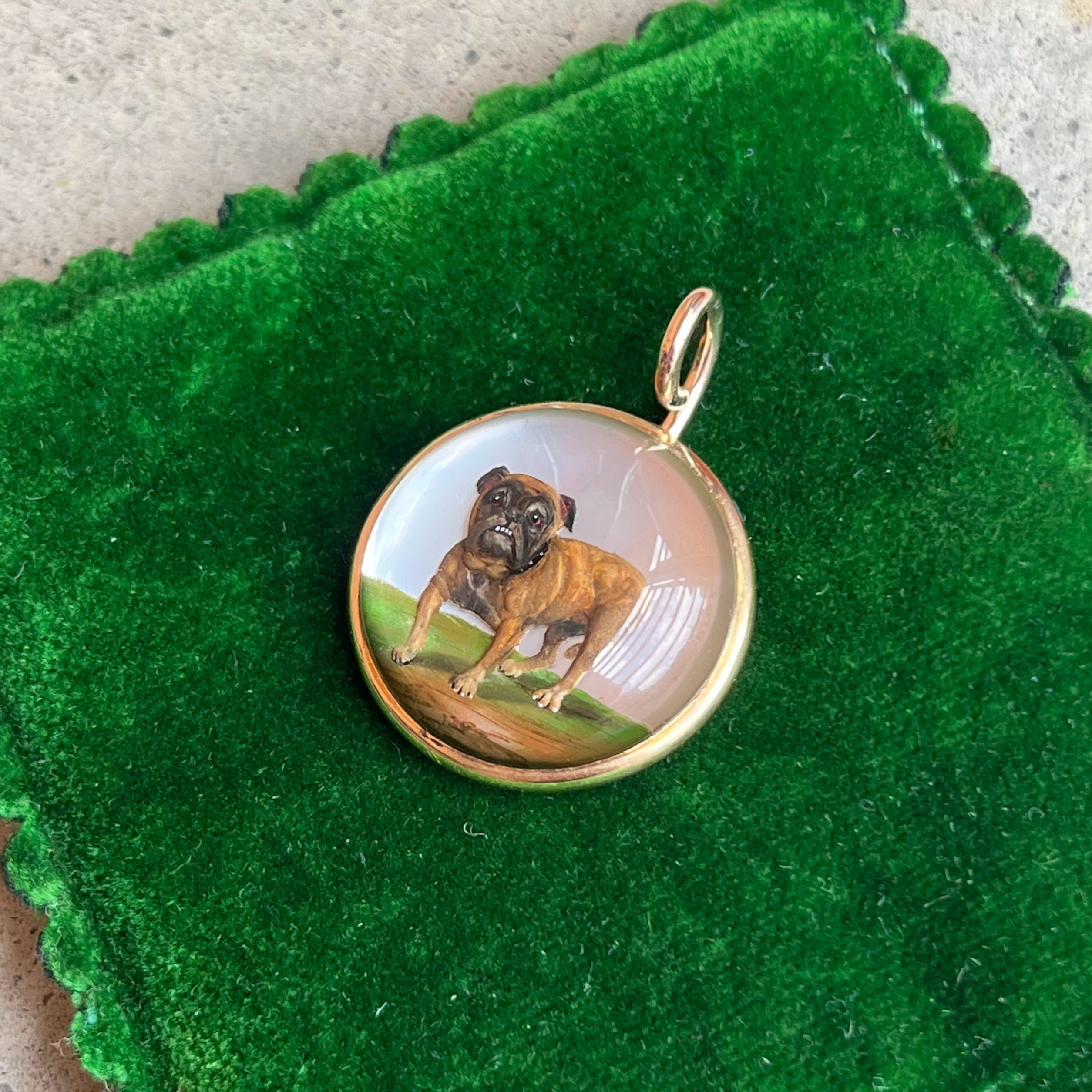 c. Late 19th Century 14k Gold Essex Crystal Bulldog Pendant