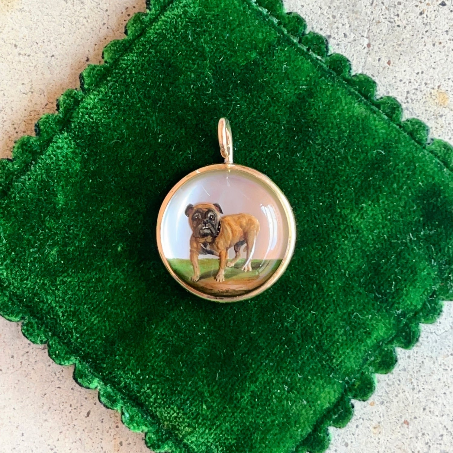 c. Late 19th Century 14k Gold Essex Crystal Bulldog Pendant