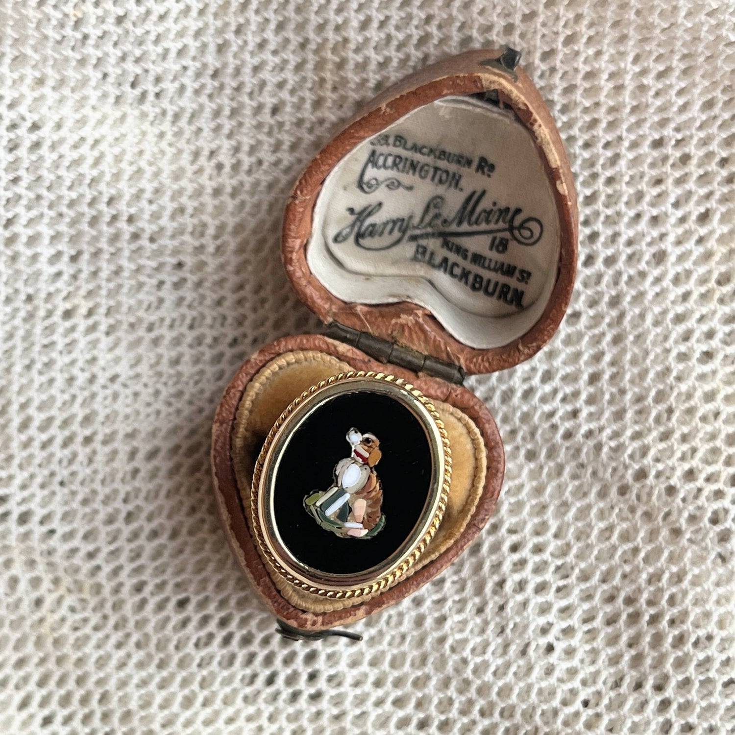 Late 19th c. 14k Gold Micromosaic Dog Conversion Ring