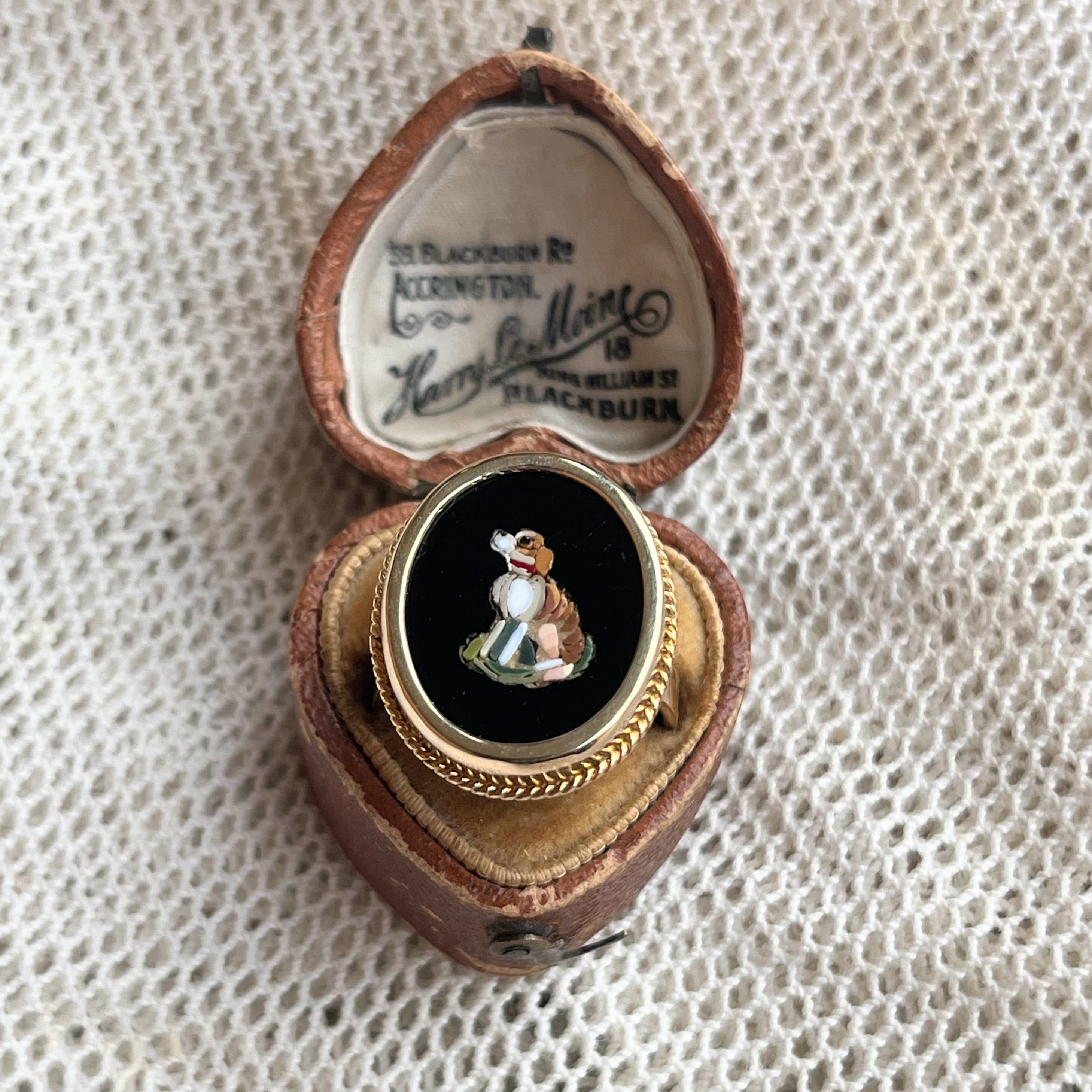 Late 19th c. 14k Gold Micromosaic Dog Conversion Ring